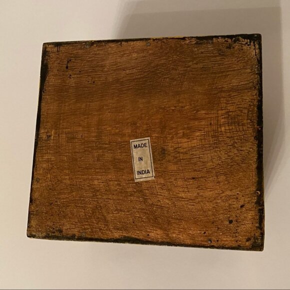 INDIA BOX HANDMADE BLACK PAINTED HINGED CLASP GOLD TIGER GREEN TREE HOME STORAGE - Picture 6 of 9